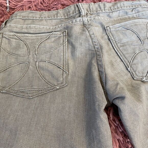 VTG Habitual Gray Taupe Low Rise Bermuda Long Line Design Pocket Denim Shorts 25 - Picture 2 of 10